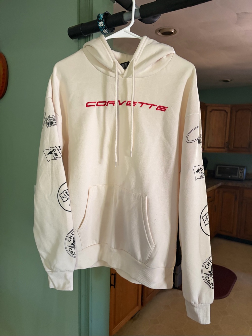 Cream corvette Logo Hoodie - Men’s Pullover Sweatshirt
